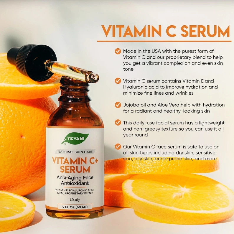 100% Pure Vitamin C Serum, Anti-Aging Face Serum with Hyaluronic Acid, Eye Area, Dark Spots, Anti-Aging, Fine Lines, Wrinkles, 2 FL OZ - Image 2
