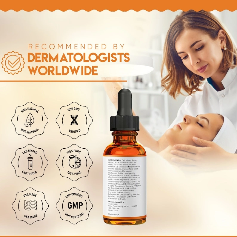 100% Pure Vitamin C Serum, Anti-Aging Face Serum with Hyaluronic Acid, Eye Area, Dark Spots, Anti-Aging, Fine Lines, Wrinkles, 2 FL OZ - Image 3