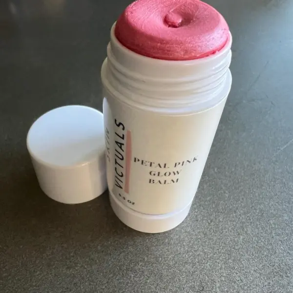 Petal Pink glow balm, dewy no make up makeup look, organic antioxidant rich oils, clean skincare, moisturizing makeup, eco friendly gift.